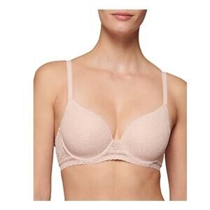 Simone Perele 36B Bra Comete 3D Plunge Underwire Pinky Sand Lace Nude NEW $120